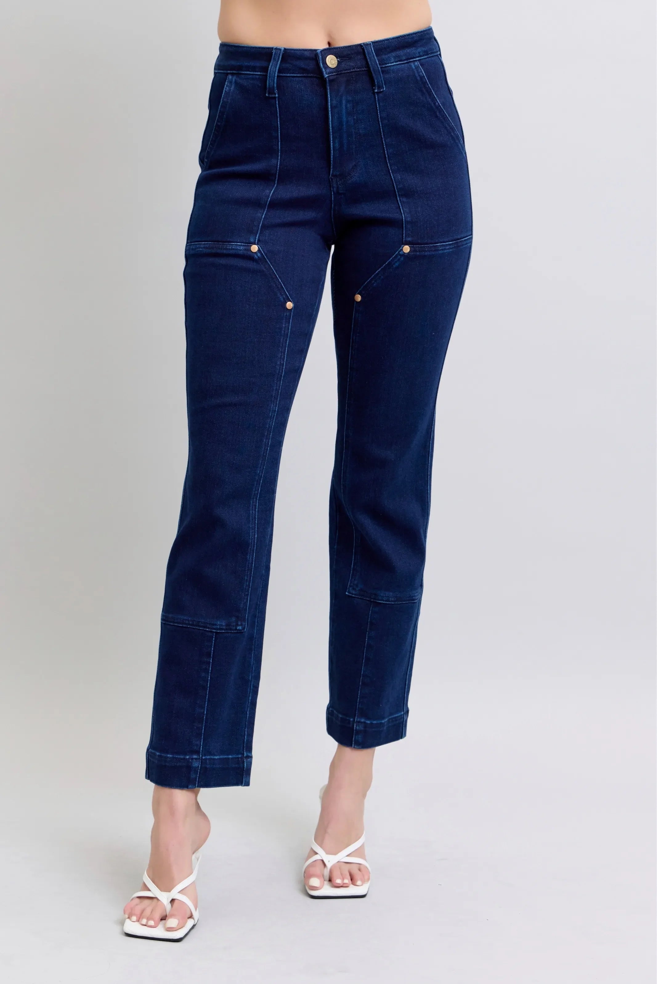 Judy Blue Vintage Horizon High Rise Work Wear Utility Dark Wash Straight Leg Jeans 88918