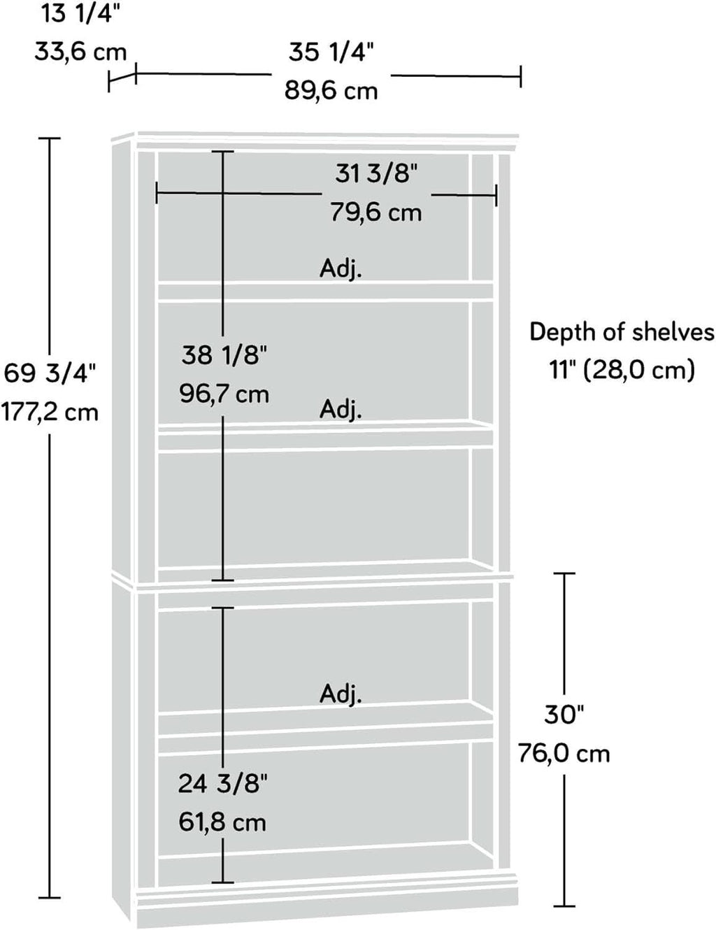 Five Shelf Bookcase Jamocha Wood With Adjustable Shelves-2