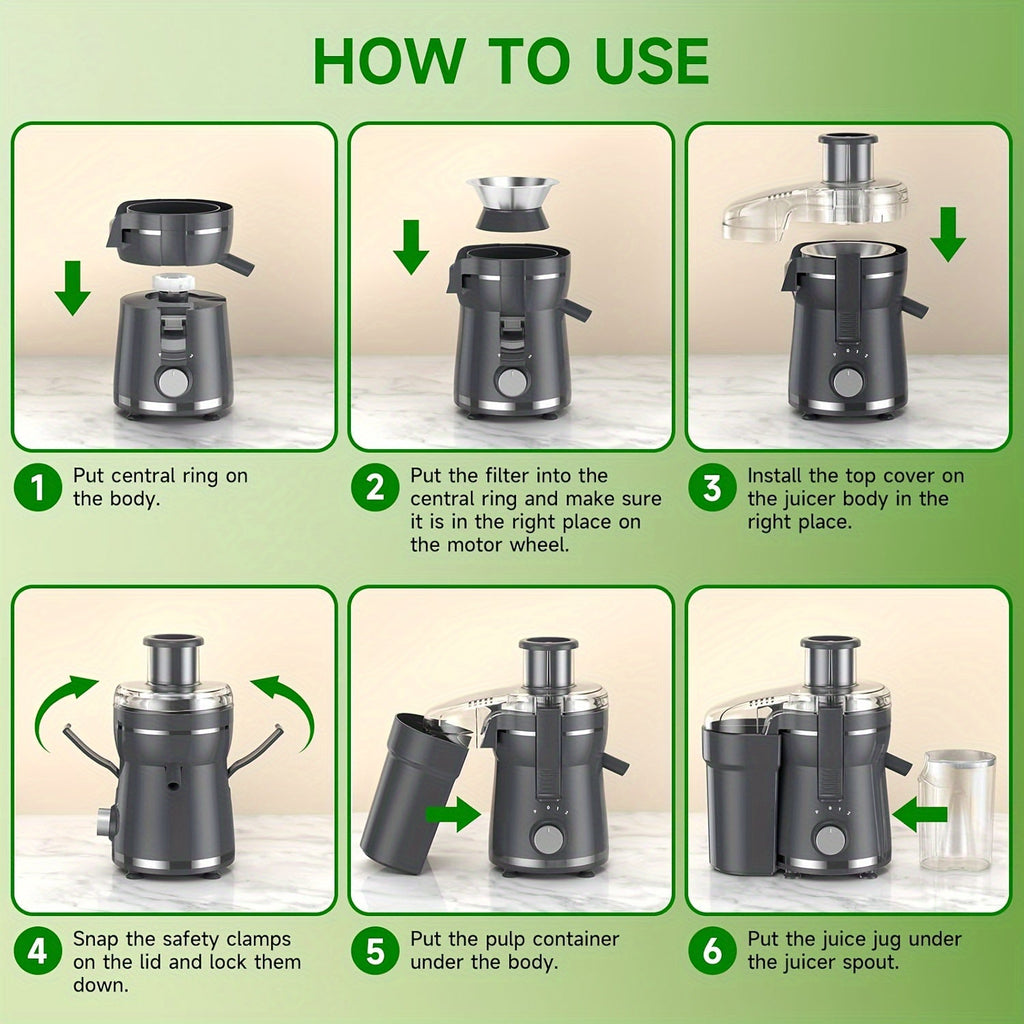 500W Juicer Machine for Fruits & Veggies – Wide Mouth, Stainless Steel, Easy Clean