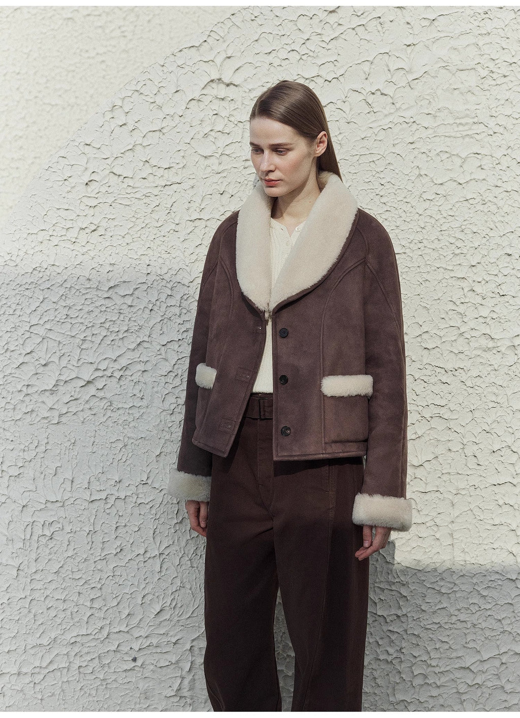 "Pure Era" imported high-quality lamb contrast color fruit collar short wool fur coat-4