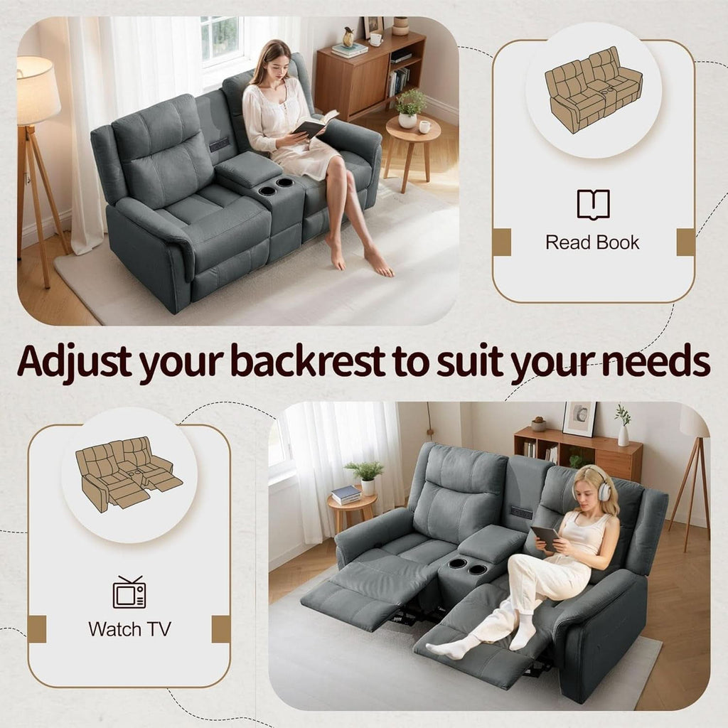 Two Seater Recliner Sofa With USB Charging Port And Cup Holders-2
