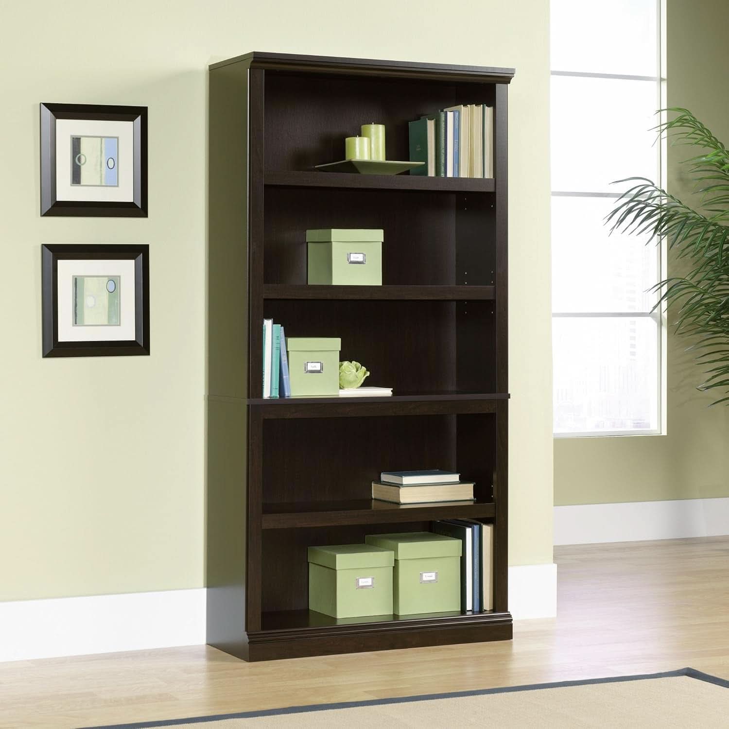 Five Shelf Bookcase Jamocha Wood With Adjustable Shelves-1