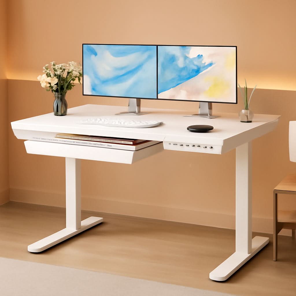 Height Adjustable Standing Desk 48x24 Inch With USB Ports And Drawer White-0
