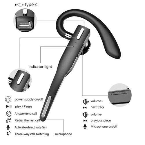 Bluetooth 5.1 Wireless Headset Noise Cancelling Hands Free Earphone