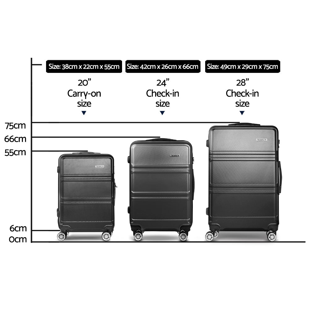 NNEDSZ 3 Piece Lightweight Hard Suit Case Luggage Black-1