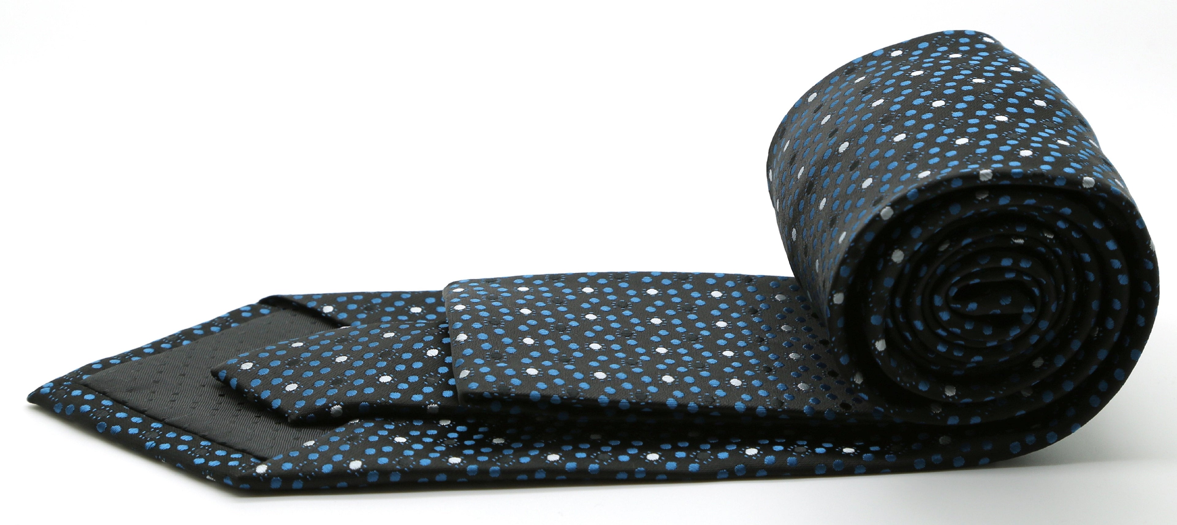 Mens Dads Classic Black/Blue Dot Pattern Business Casual Necktie & Hanky Set M-12-1