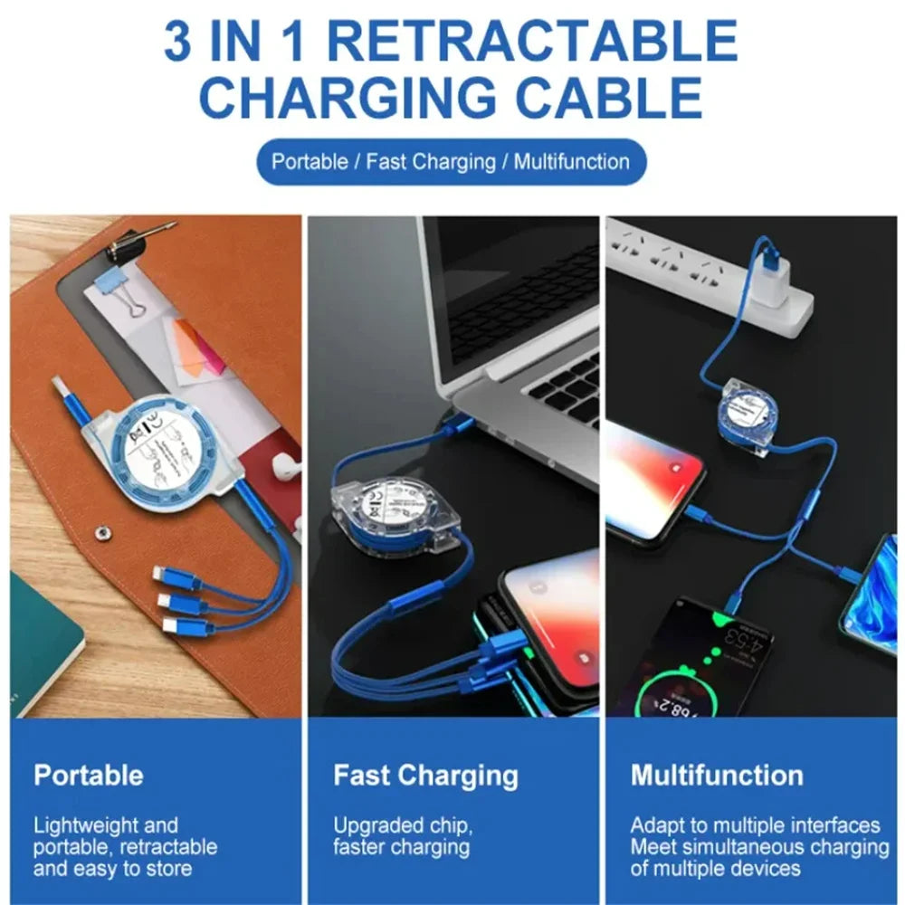 3 in 1 USB Charging Cable | Fast Charging Type C Micro USB iPhone Charger Cord