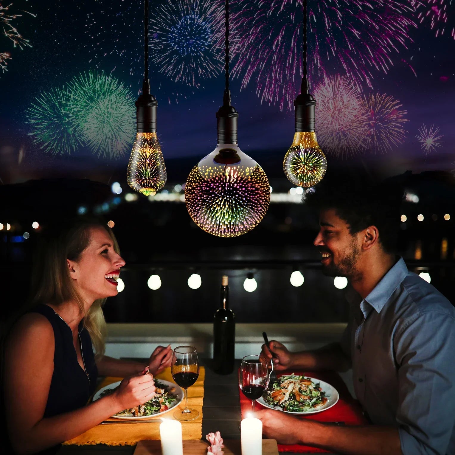 3D Fireworks LED Bulb E27 Vintage Retro Colorful Decorative Light ST64