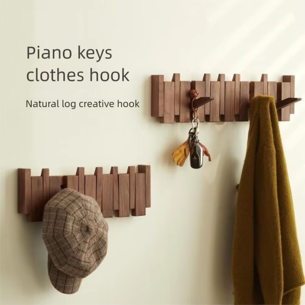 Wooden Piano Coat Rack Wall Mounted Solid Wood Hooks 4 6 8 Hook Organizer