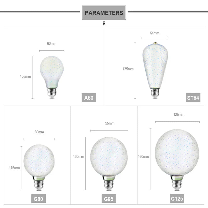 3D Fireworks LED Bulb E27 Vintage Retro Colorful Decorative Light ST64