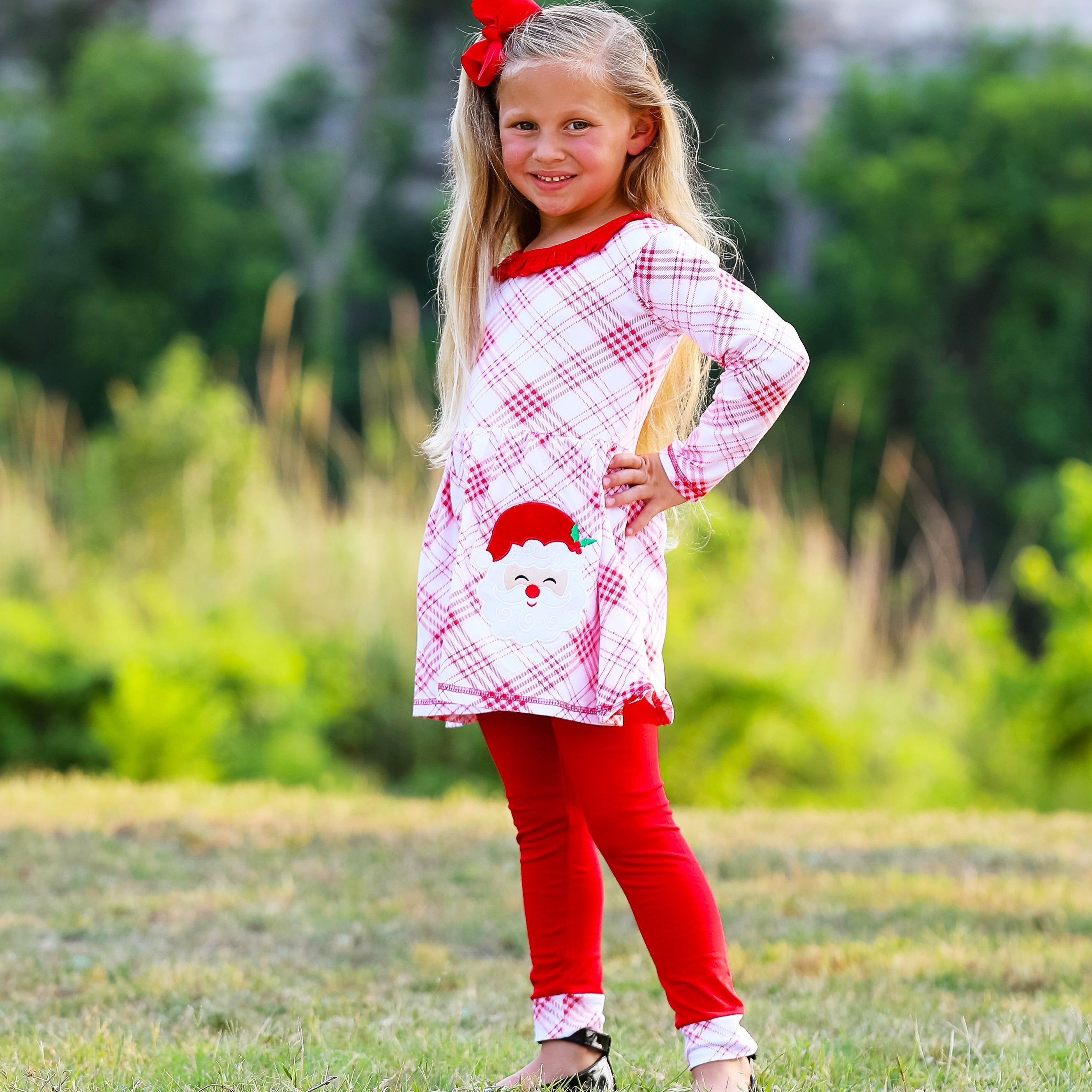 AnnLoren Girls Boutique Santa Holiday Christmas Holiday Clothing Set Outfit-1