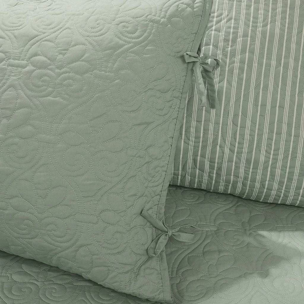 6-Piece Country Cottage Quilted Seafoam Green Reversible Daybed Cover Set-1