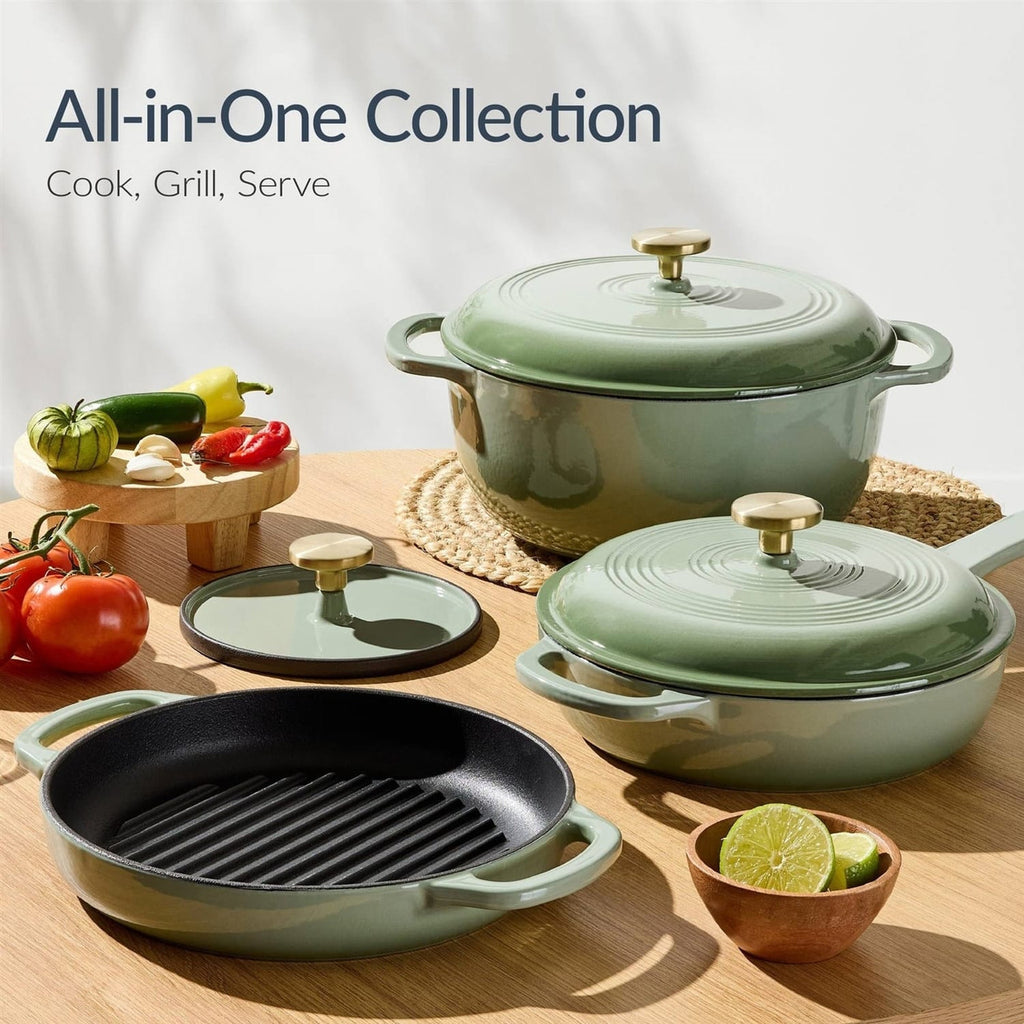Sage 6-Piece Non-Stick Cast Iron Cookware Set - Skillet Grill Pan Dutch Oven-1