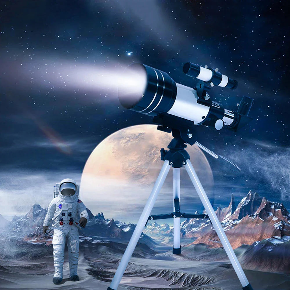 150X Astronomical Telescope 70mm Aperture Portable Refractor with Phone Adapter