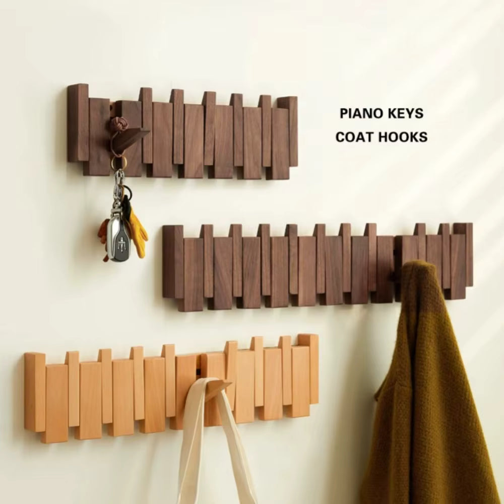 Wooden Piano Coat Rack Wall Mounted Solid Wood Hooks 4 6 8 Hook Organizer