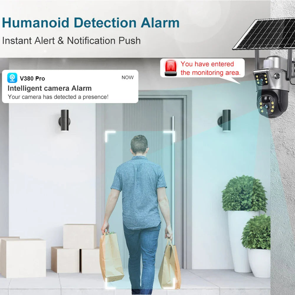 4G WiFi Solar Security Camera Dual Lens 8MP 4K PIR Night Vision Outdoor CCTV