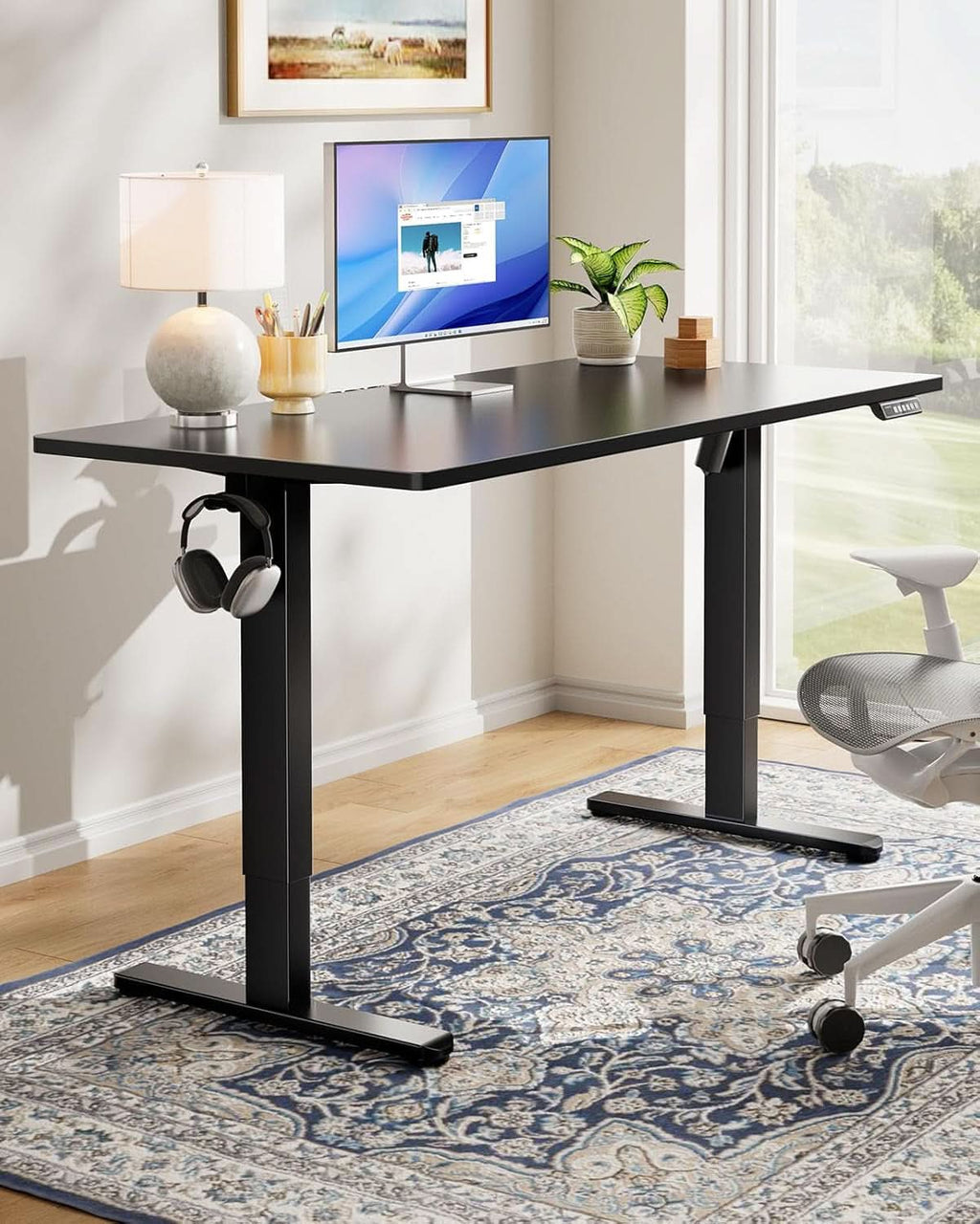 Electric Standing Desk 48x24 Inch Adjustable Height 4 Memory Settings Black-1