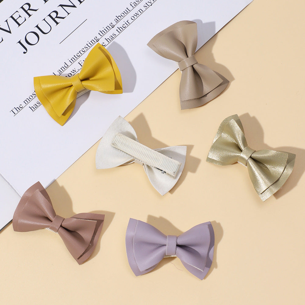 Girls Plain Solid Color Bow Tie Hair Clips Handmade Cloth Accessory-0
