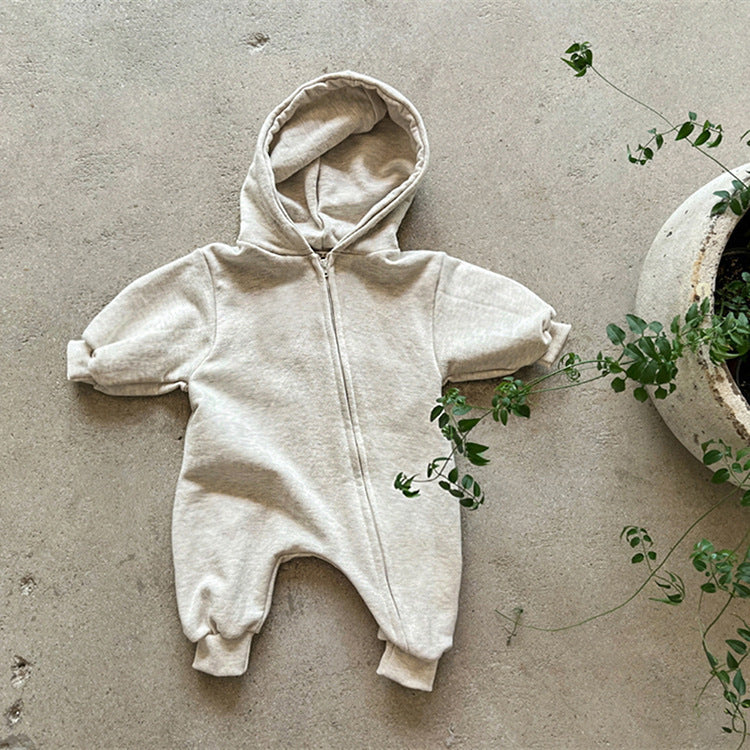 Arrival Winter and Autumn Baby Unisex Solid Color Long Sleeves Zip-up Hooded Rompers-2