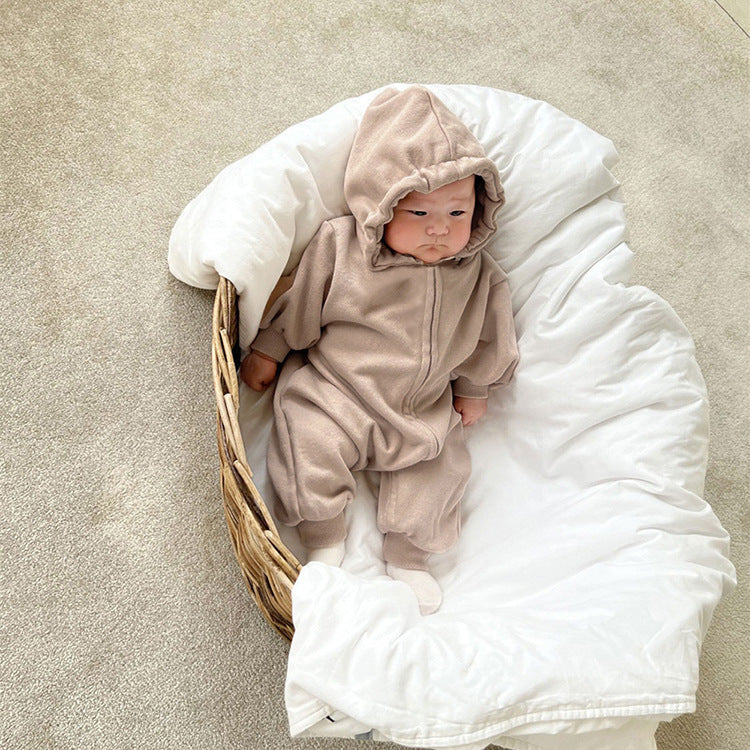 Arrival Winter and Autumn Baby Unisex Solid Color Long Sleeves Zip-up Hooded Rompers-4