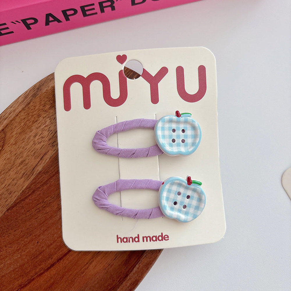 MyKids-USA® Collection of 2 Versatile Cute Cloth Design Fruits Decorated Hair Clips-1