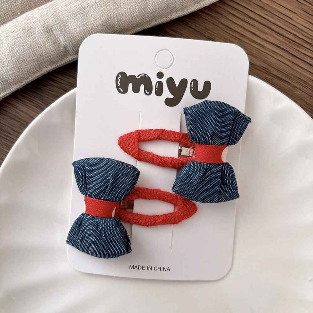 MyKids-USA® Collection of 2 Versatile Cute Color Patchwork Design Hair Clips-1