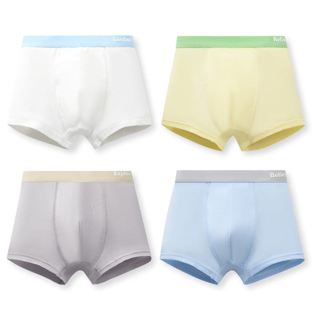 Boys’ Color Patchwork Letters Pattern Boxer Brief Breathable Underwear Set-2