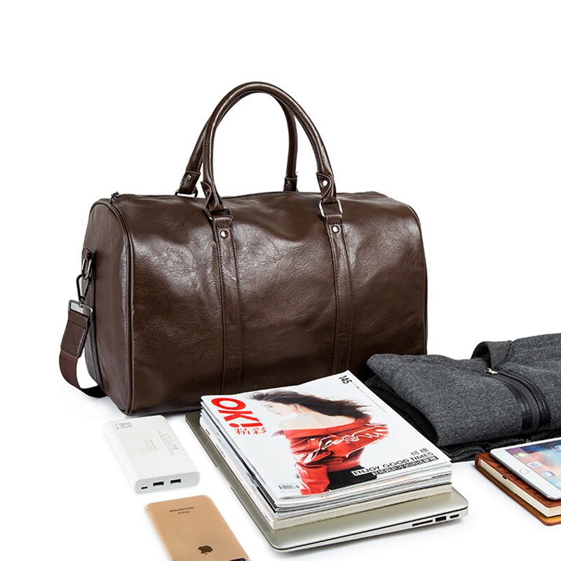 Large PU Leather Travel Duffel Bag Lightweight Carry On Weekender 45cm